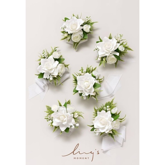 5 Ling's Moment Wrist Corsages (“White Lily Valley” Artificial Flowers) - Picture 4 of 4